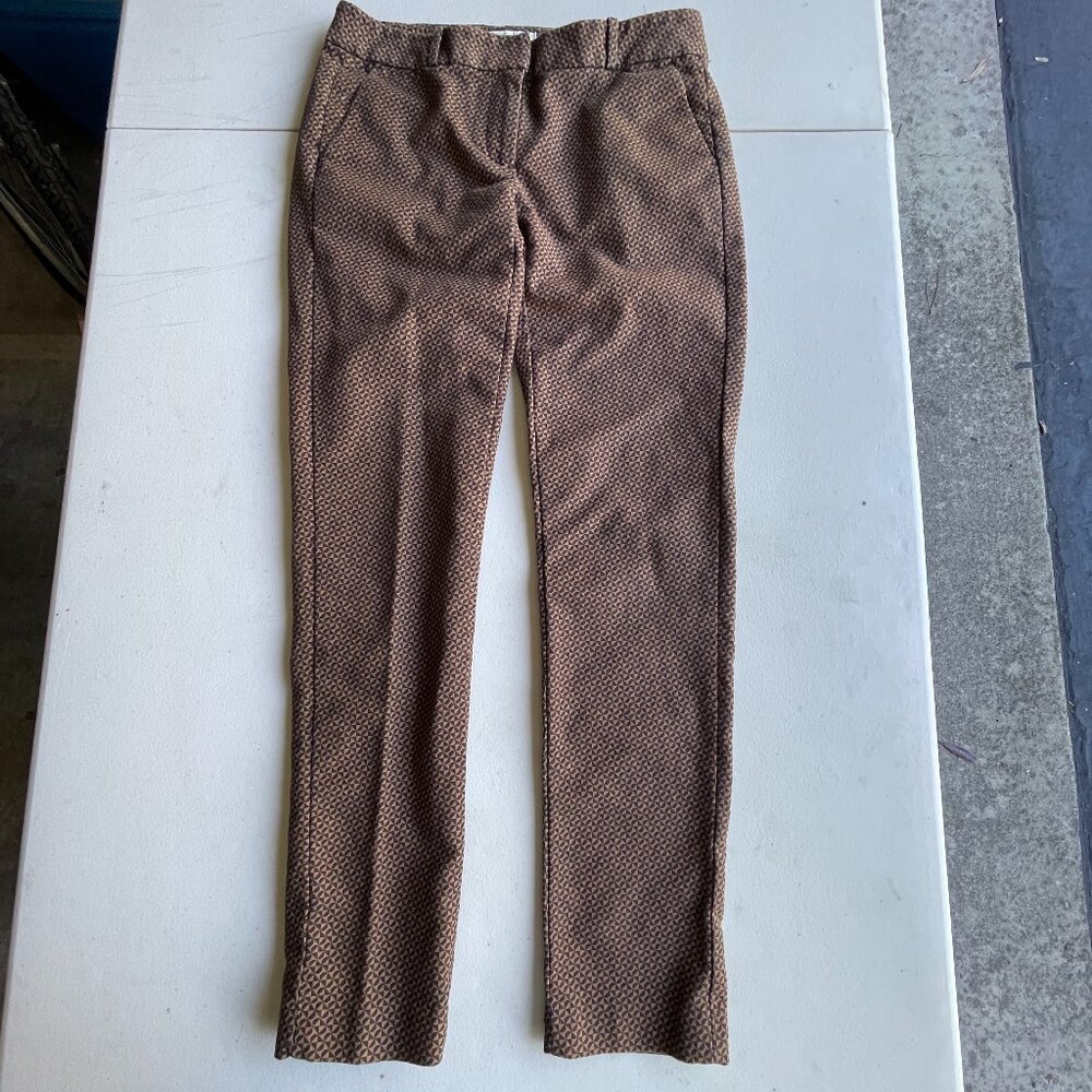 Michael Kors Ankle Pants 0 Brown Geometric Print Mod Tailored Slim Trouser